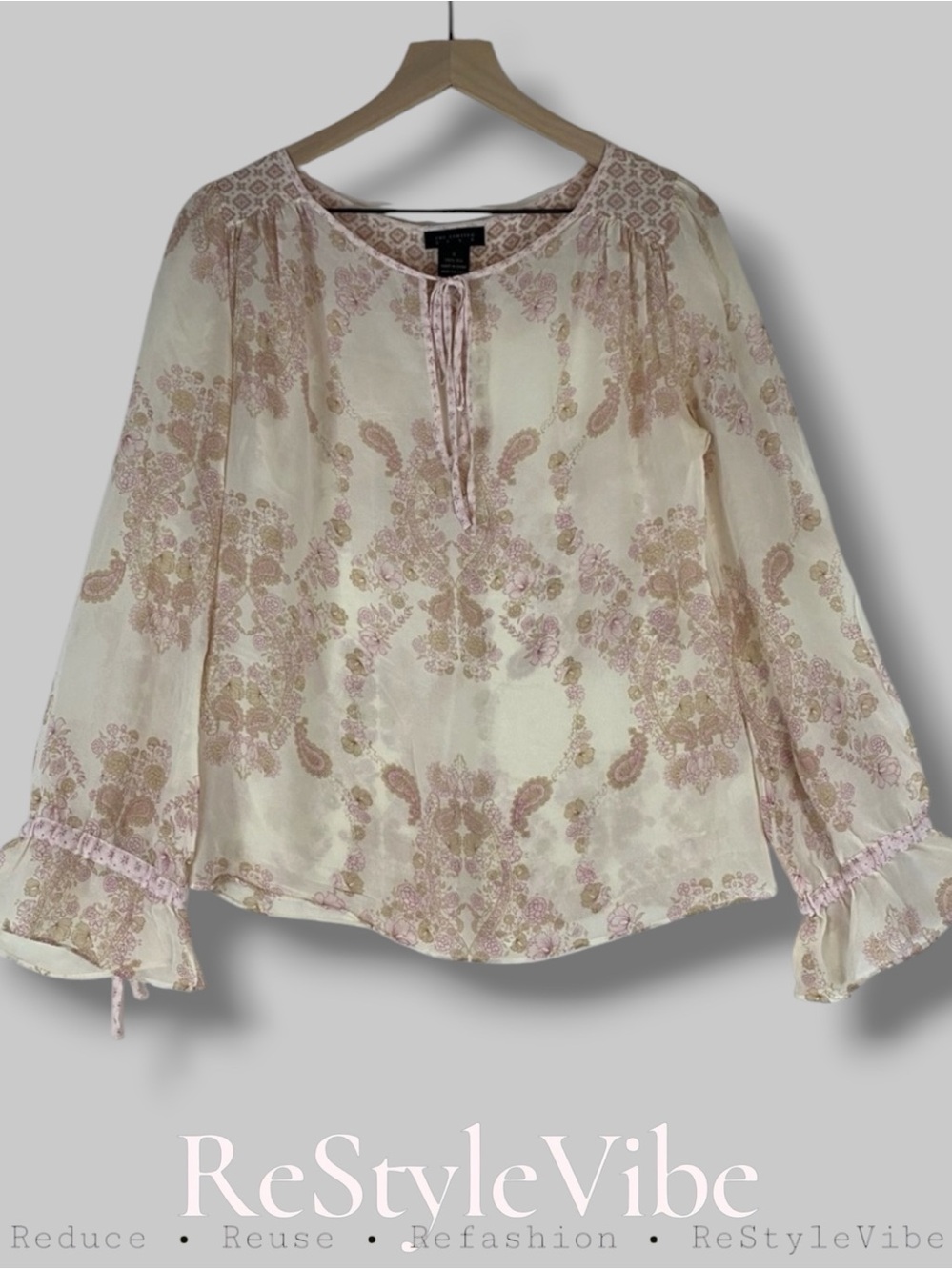THE LIMITED Women’s Size S Top Blouse Boho SILK Long Sleeve Delicate Floral